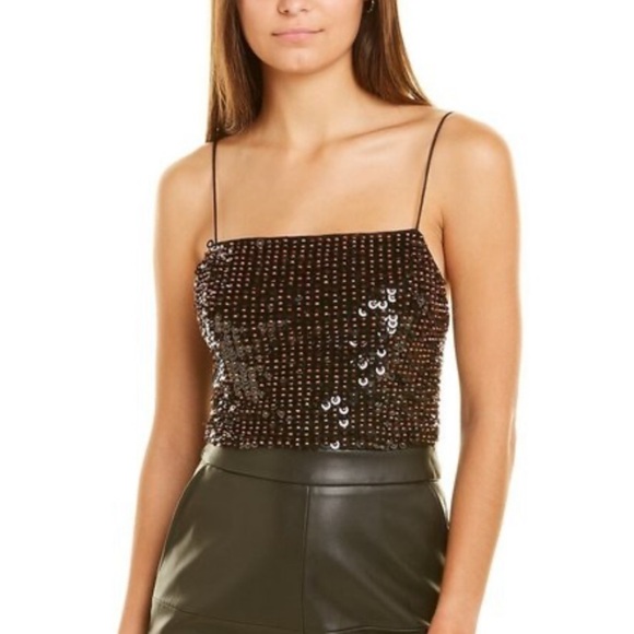 NWT Alice + Olivia Archer Black Beaded Sequin Crop Tank Top - Picture 1 of 11